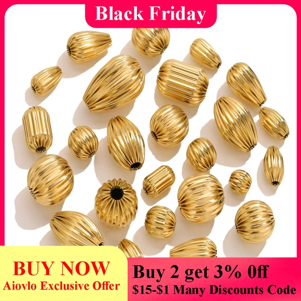 5 قطعة الفولاذ المقاوم للصدأ 18K الذهب كبير مضلع البيضاوي دمعة الأشكال فضفاض الخرز ل سوار ذاتي الصنع قلادة صنع المجوهرات بالجملة