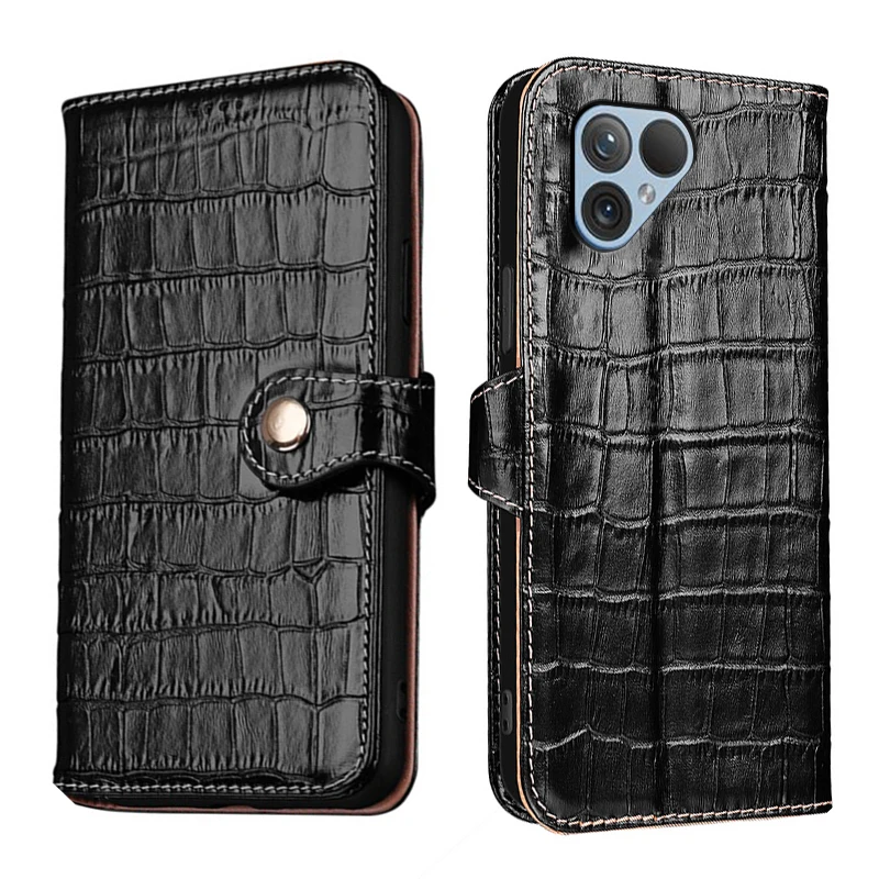 

Genuine Leather Crocodile Texture card Slot Wallet Cover For Fairphone 5 6.46" Filp Magnetic button Fall prevention phone Case
