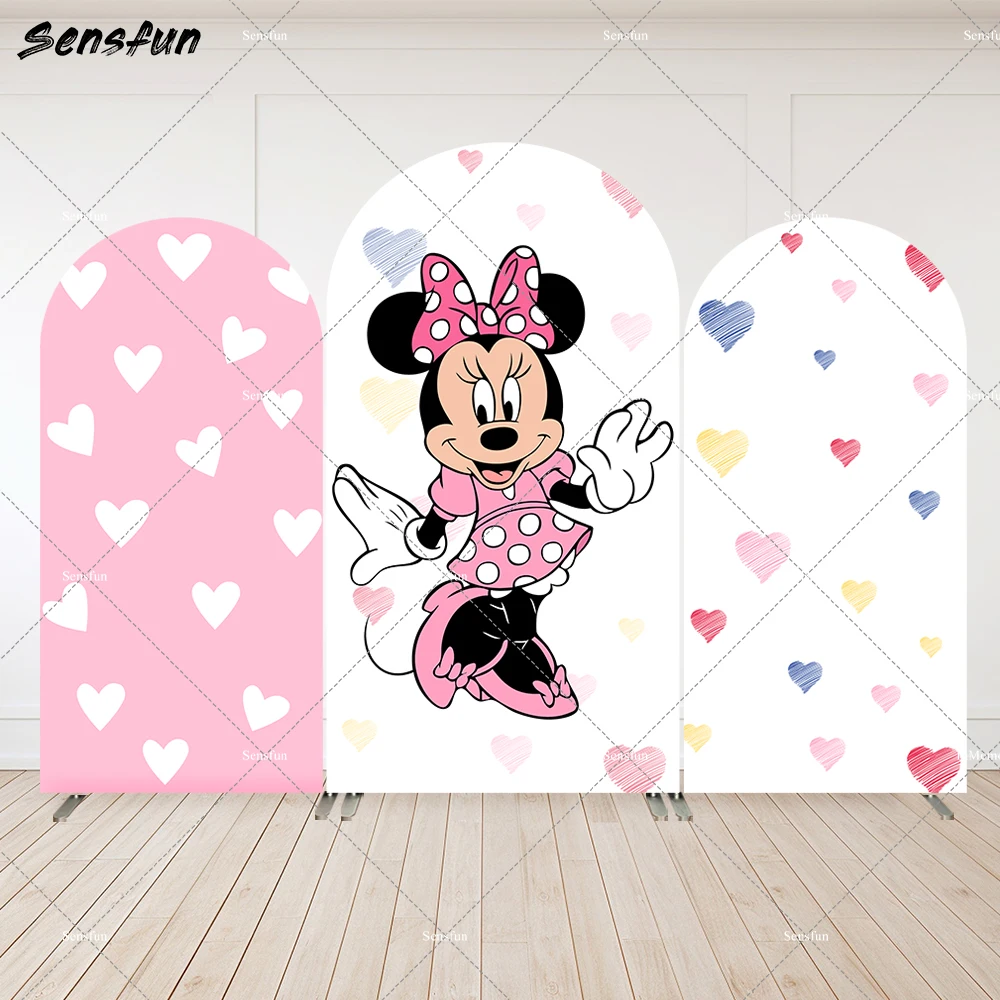 Pink Minnie Mouse Birthday Arch Backdrop Cover for Girl Heart Baby Shower Chiara Wall Photo Background Booth Cake Table Banner