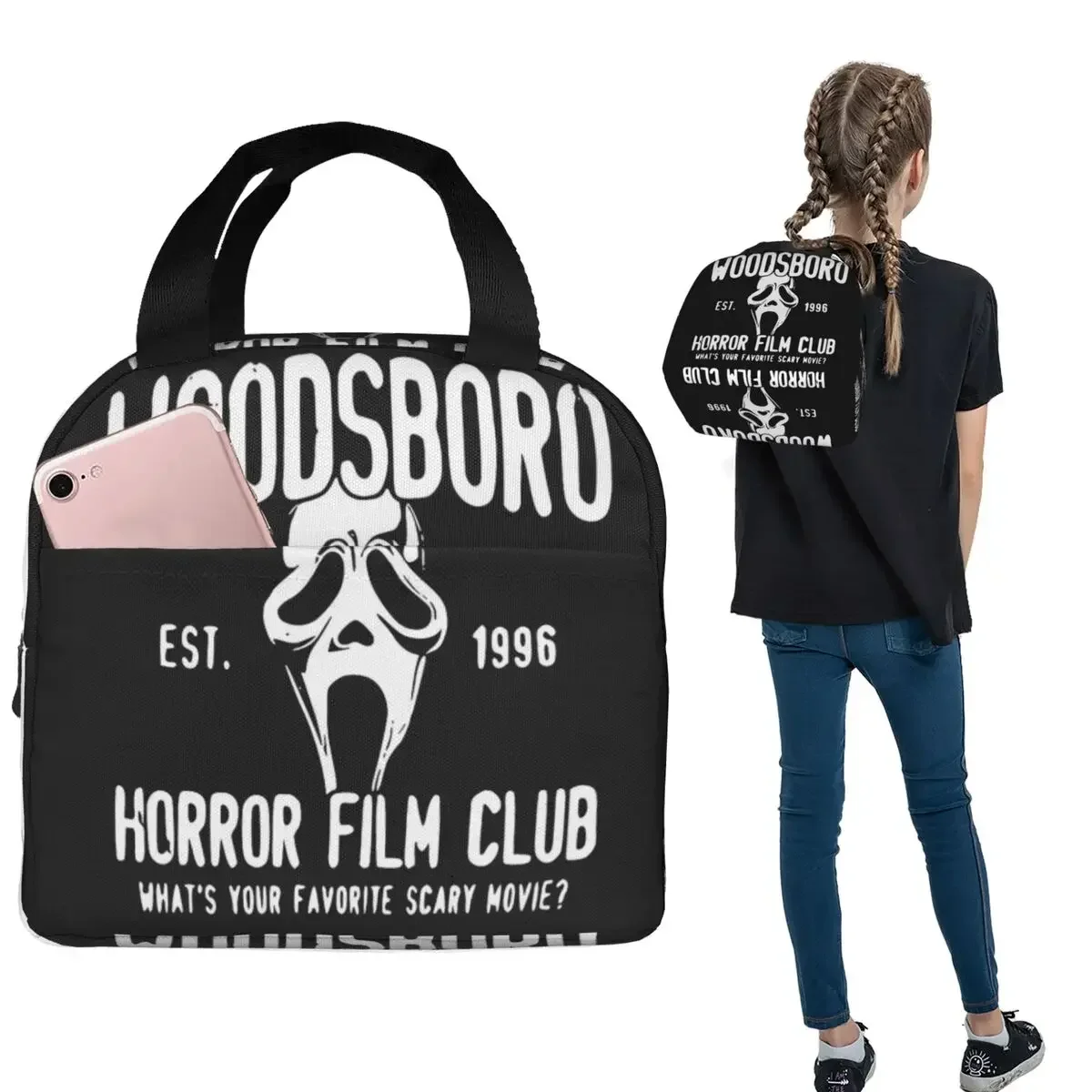 Scream Woodsboro Film Club Insulated Lunch Bag for Women Children Leakproof Food Boxes Thermal Lunch Box Tote