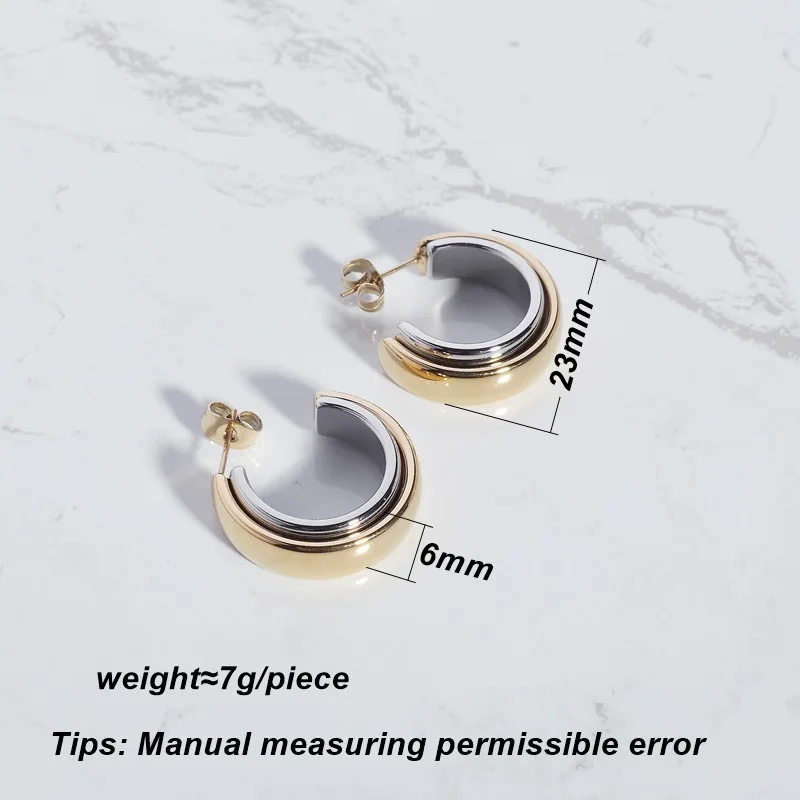 KITEAL aliexpress Gold Plated Girl earrings 2024 trendy Splicing two color overlapping C-shaped earrings women earring love