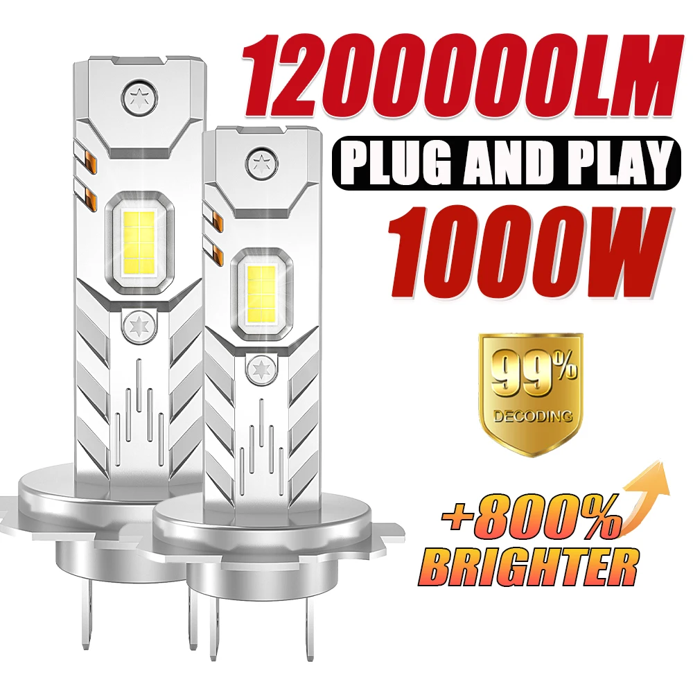 

H7 Высокомощные светодиодные лампы для автомобильных фар CANBUS 1200000LM Супер яркие автомобильные фары Прожекторы Мини Беспроводные противотуманные фары Plug&Play 12 В