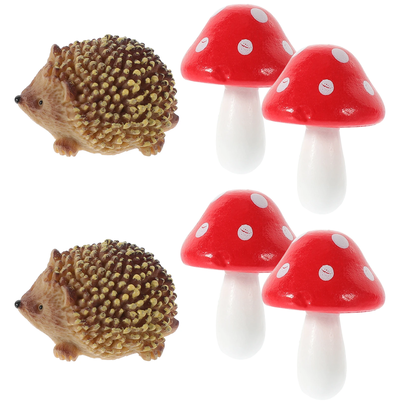 

1 set Resin Hedgehog Mushroom Figurines Miniatures Garden Decor Small Animals Tiny Mushrooms Ornament Set Realistic Details