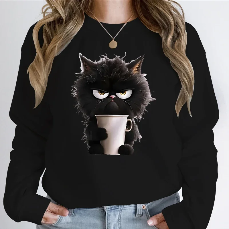 Hoodies Black Cat Graphic Anime Sweatshirts for Women Men Casual Long Sleeve Men/Women Clothing Sudaderas Hip Hop Sweatshirts