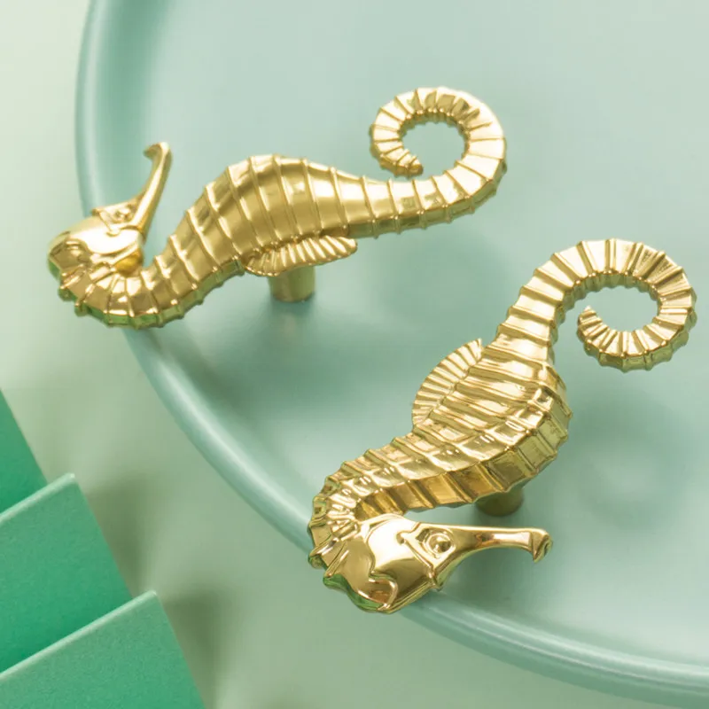 

Creative Cabinet Handle New Personalized Brass Seahorse Handle Light Luxury Storage Cabinet American Retro Drawer Handle
