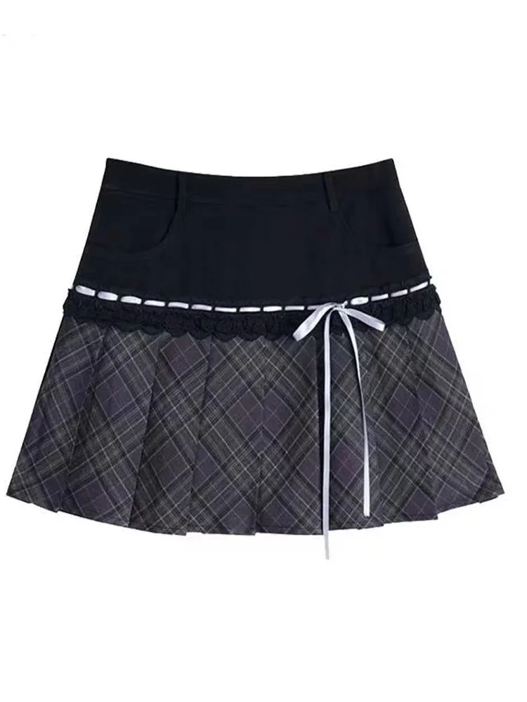 

Women's A-line Pleated Plaid Skirt Vintage Streetwear Aesthetic Y2k Skirts Harajuku Korean Mini Skirt 2000s Clothes Summer 2024