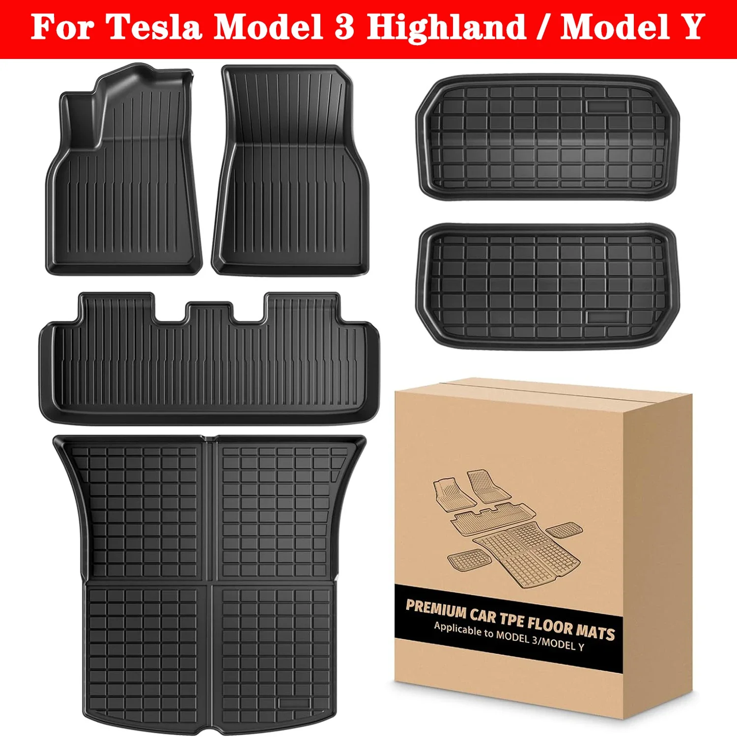 

XPE Floor Mats For Tesla Model 3 Highland 2024 / Model Y 2024-2017, All Weather Cargo Liner Floor Mats and Cargo Trunk Mats