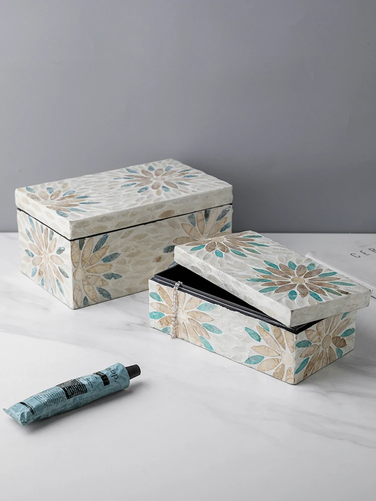 Handcraft Shell Home Jewelry Gift Boxes White Blue Decorative Organizer And Storage Case For Women Girls Bedroom Office Closet
