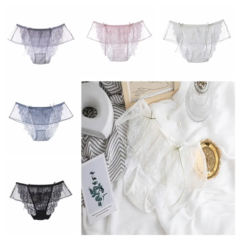 

Triangle Briefs Mid-waist Lace Panties Cotton Crotch Mesh Japanese Style Underwear Large Size Seamless Sexy Ladies Panties Girl
