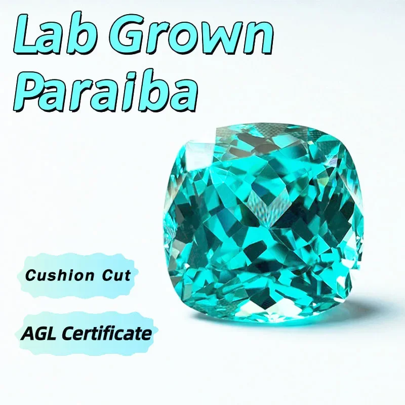 Lab Grown Paraiba Cushion Cut Neon Blue Color Gemstone for DIY Jewelry Making Inlay Ring Necklace Selectable AGL Certificate