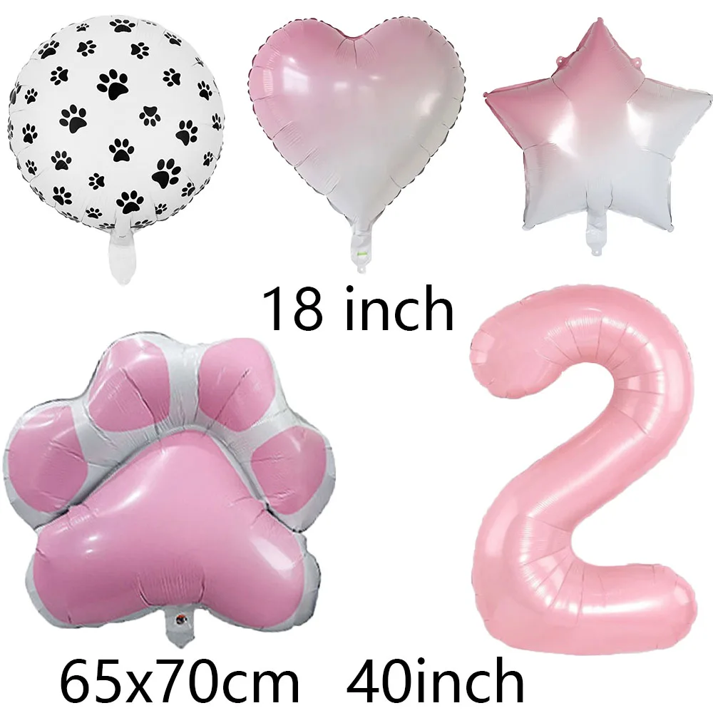 6Pcs Animal Let's Pawty Dog Cat Paw Aluminum Balloon 40 inch Pink Number Birthday Party Decor Balloon Baby Shower