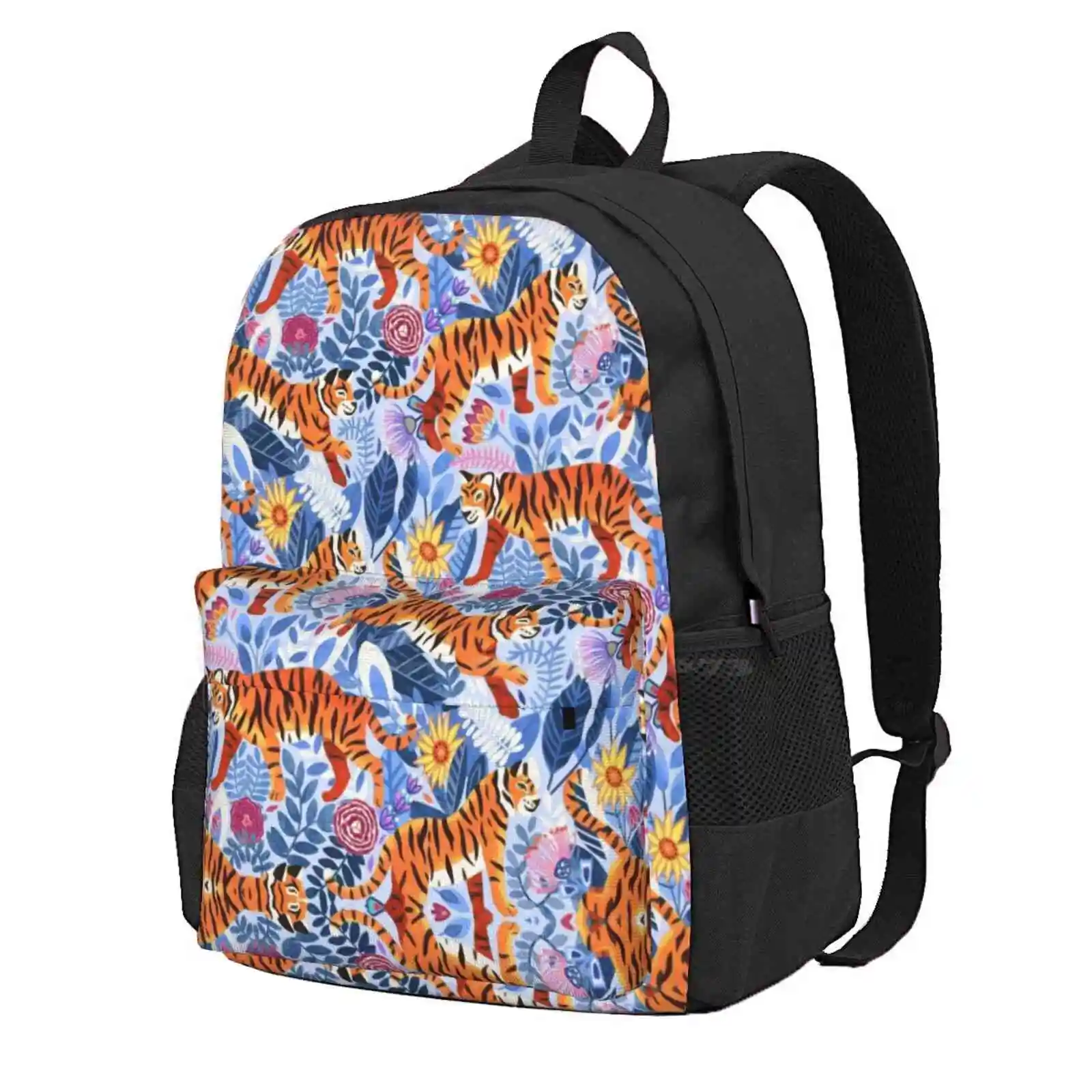 Thriving Tiger Tangle & Periwinkle Purple Flora Hot Sale Schoolbag Backpack Fashion Bags Nature Abstract Jungle Purple Jungle