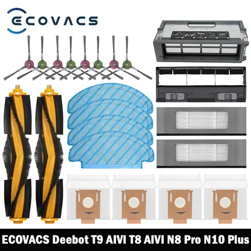 ECOVACS Deebot T8 AIVI / T9 AIVI / N8 Pro AIVI / N9 / N10 Plus Accessories Main Brush, Side Brush, Filter, Dust Bag, HEPA Filter