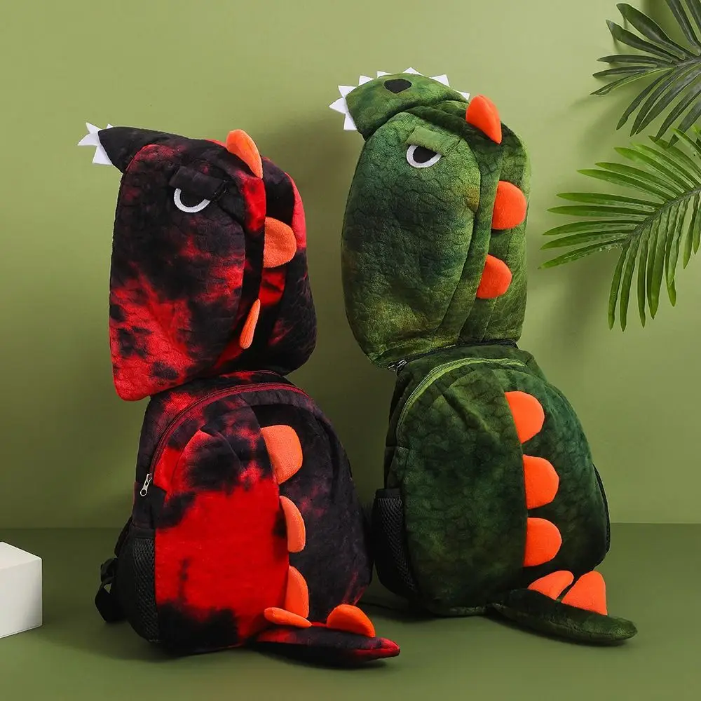 Detachable Hat Cartoon Dinosaur Backpack Hooded Dinosaur Shoulders Bag with Hat Cute Creative Plush Kindergarten Bag Outdoor