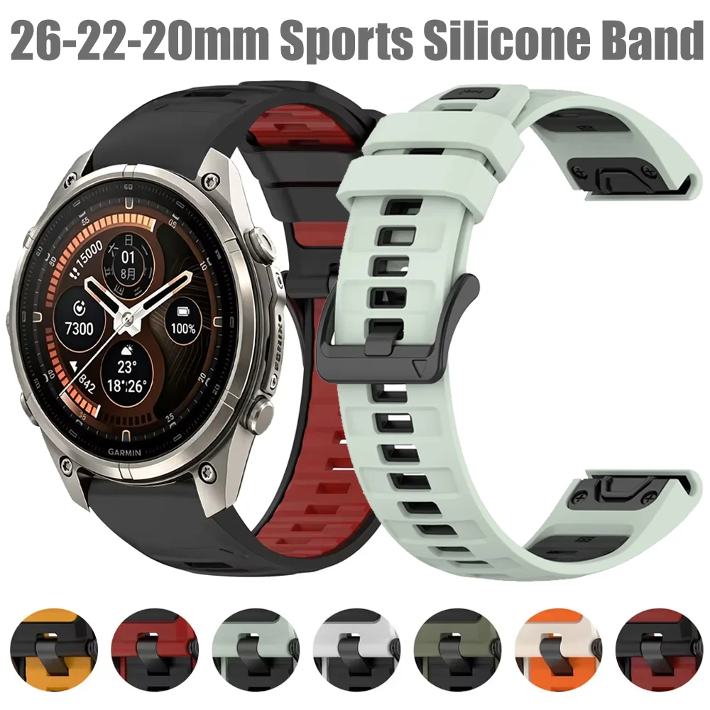Sports Silicone Band Quick Fit 20/22/26mm for Garmin Fenix 9 9 Pro 51/47/43mm Wristband for Garmin Quatix 8/Tactix8/Garmin 970