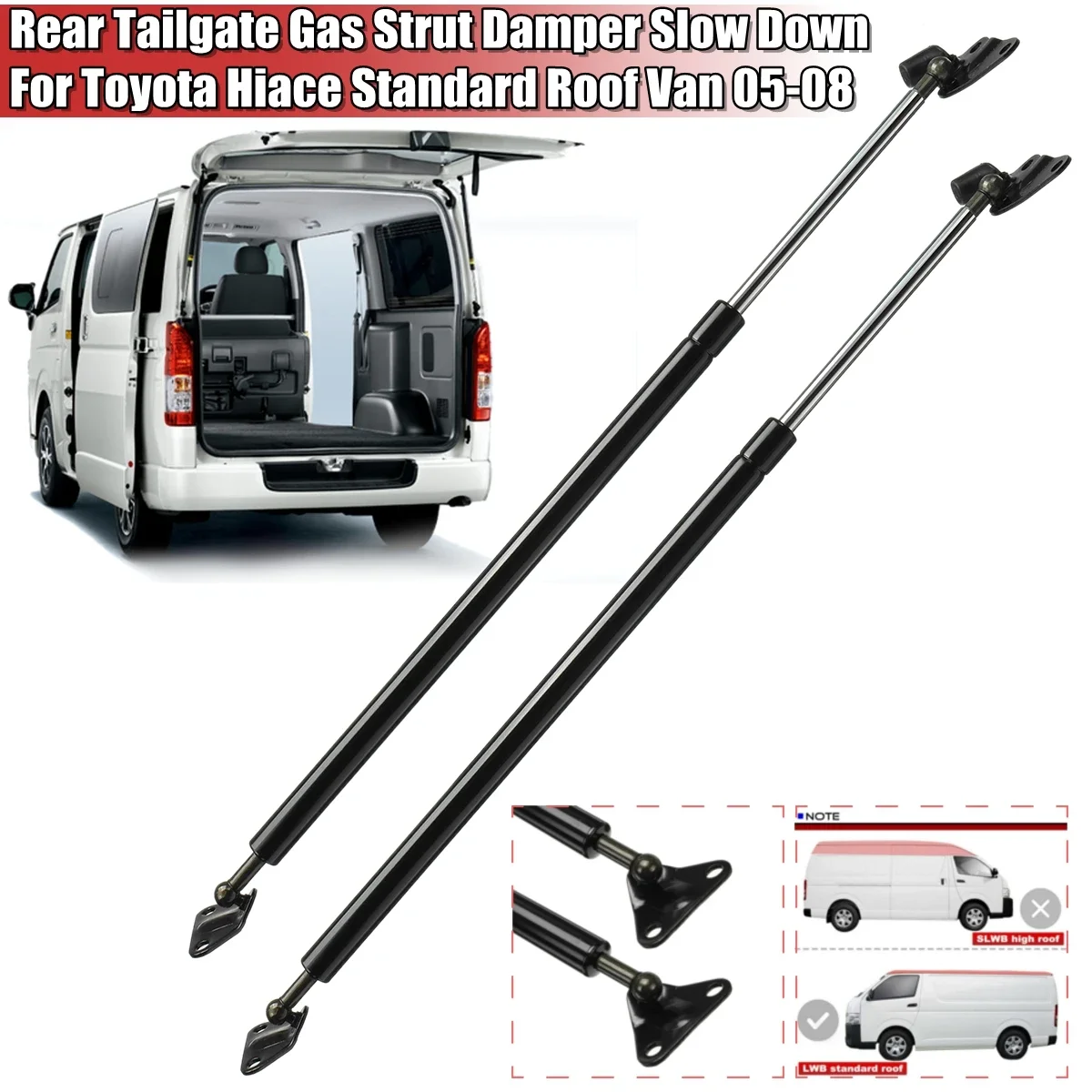 1Pair Rear Tailgate Gas Strut Damper Slow Down For Toyota Hiace Standard Roof Van 2005 2006 2007 2008