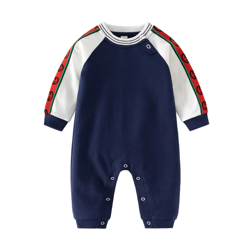 Baby Jumpsuit Long-sleeved Harem Pure Cotton Striped Collar Spring and Autumn Newborn Male and Female Baby Long-sleeved Rompers