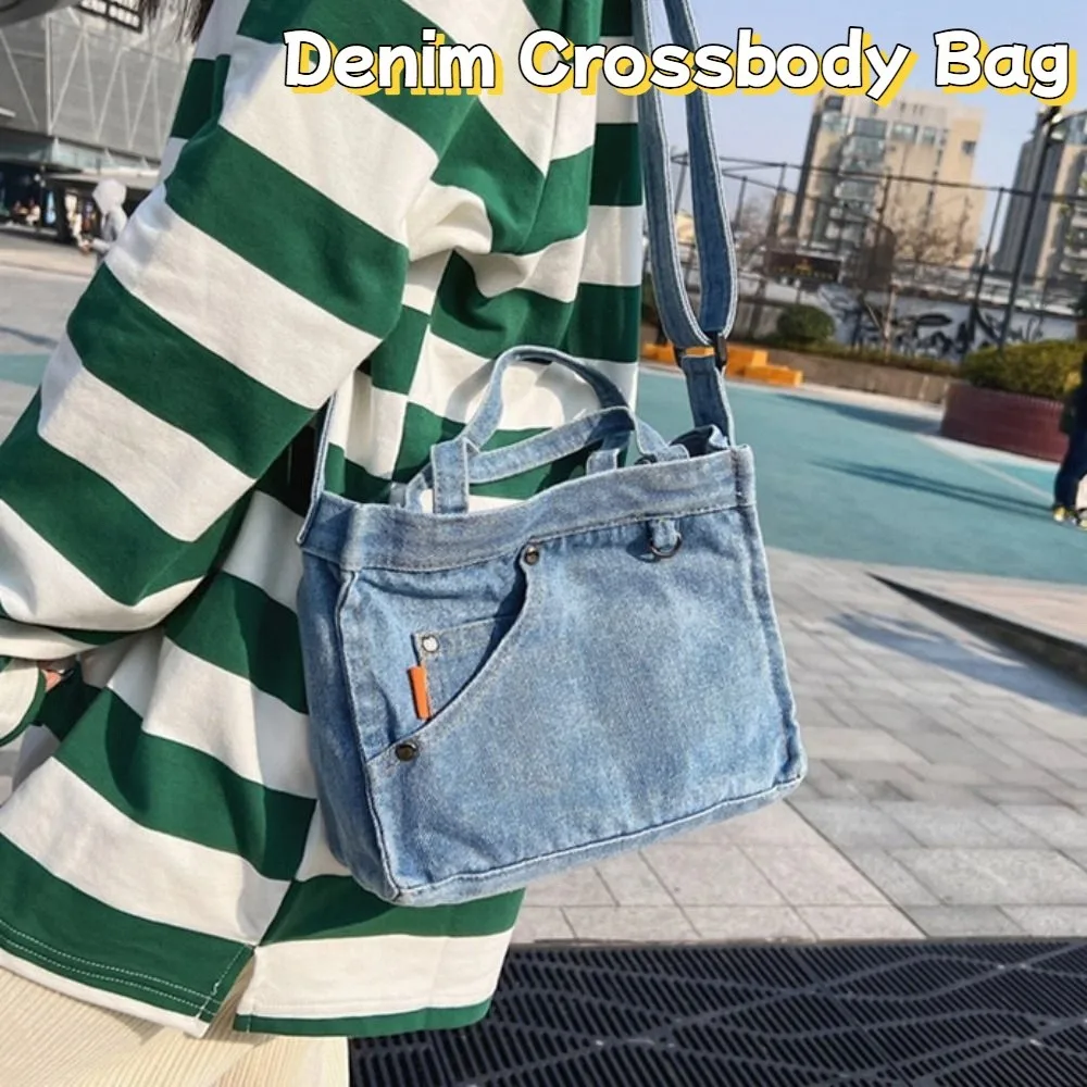 

Casual Large Capacity Denim Crossbody Bag Simple Commute Canvas Tote Bag Small Square Bag Handbag Cloth Shoulder Bag Girls