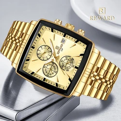 REWARD Golden Watches Rectangle Men's Watches Quartz Wristwatches Luxury Business Watch Clock Man Luminous Hands