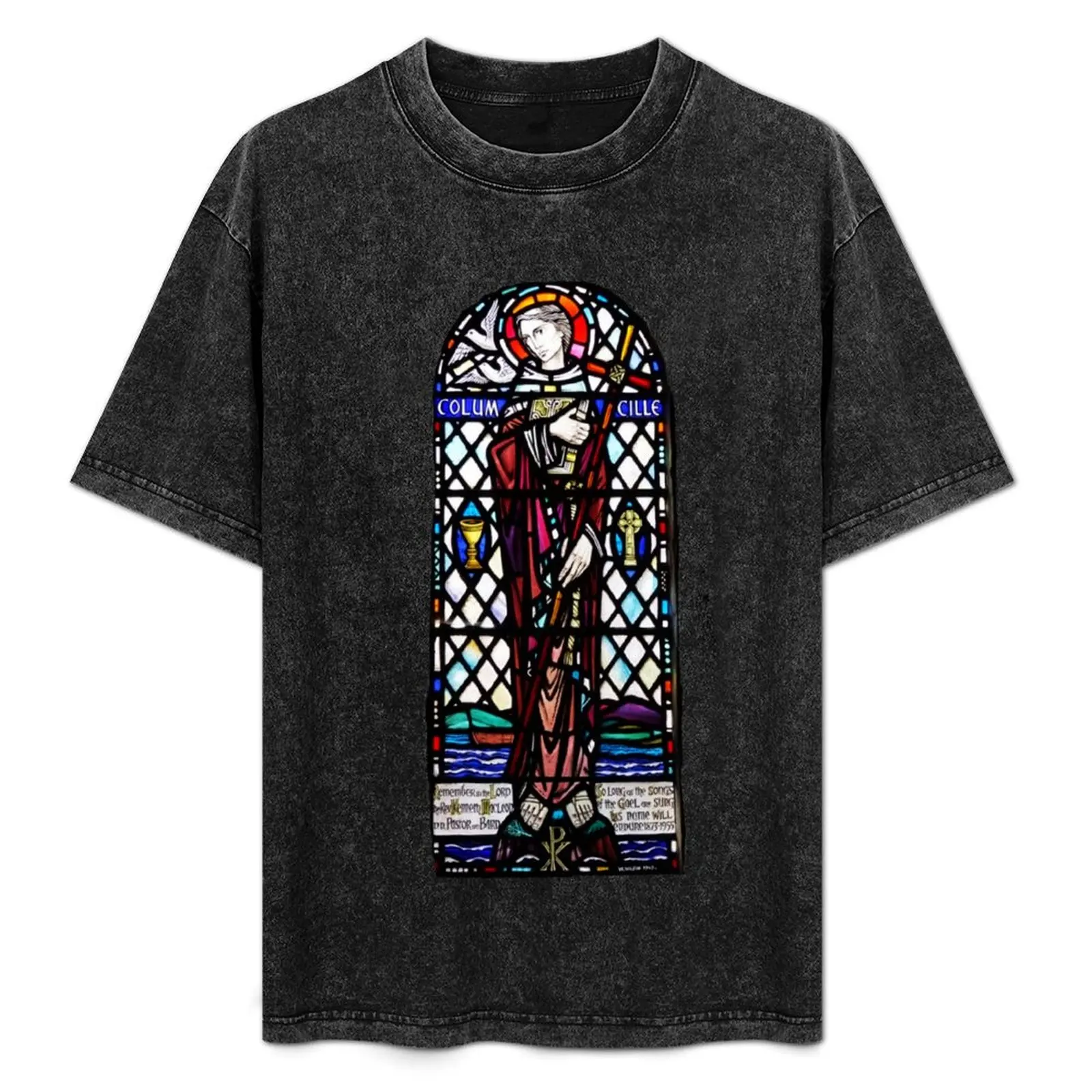 Camiseta Saint Columba Stain Glass Window Iona Abbey Escocia para un niño animal prinfor niños en blanco hombres camisetas de alta calidad