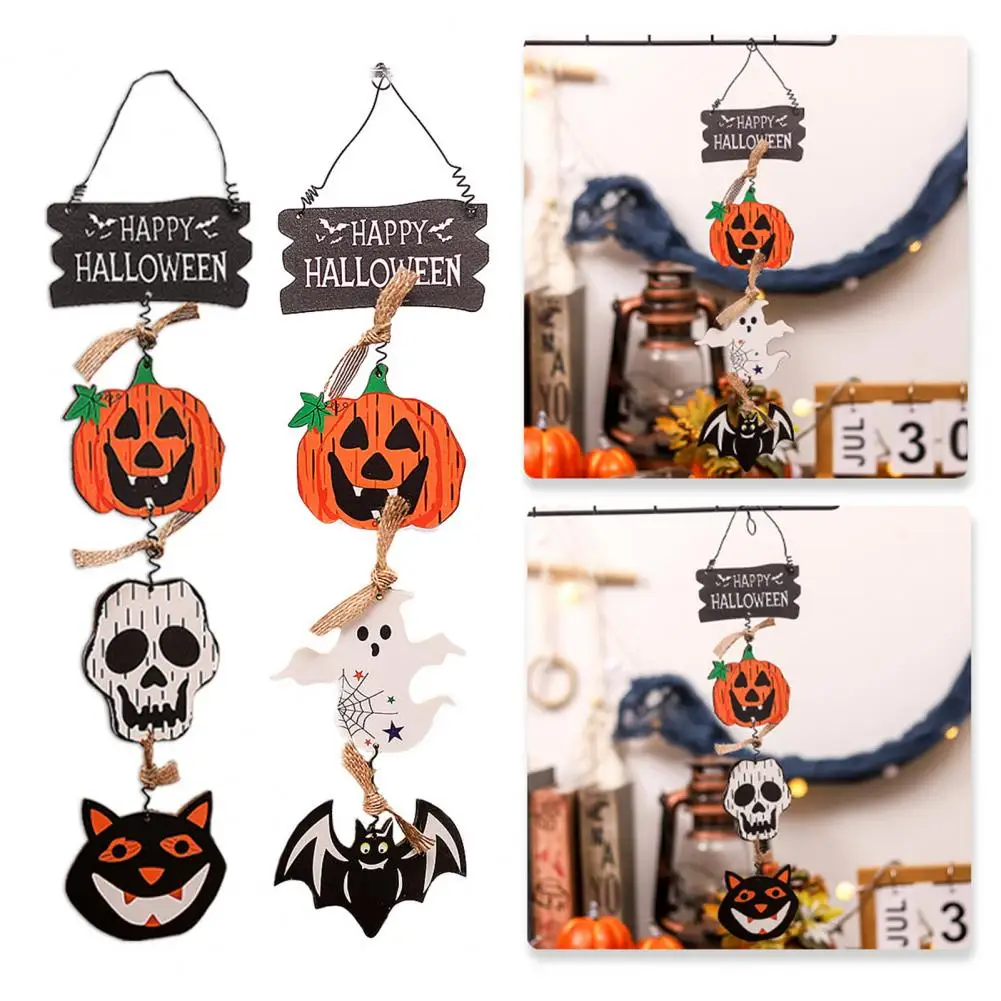 Easy to Match Halloween Decoration Spooky Halloween Wooden Ornaments Pumpkin Ghost Decorations for Home Door Festive Trick