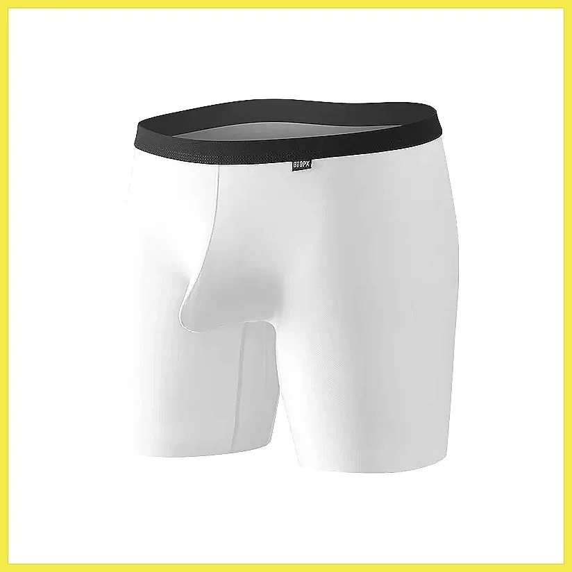 Men's Ice Silk Boxer Briefs with U Pouch Support - Quick Dry, Seamless, Ultra Thin Long Leg Sport Underwear