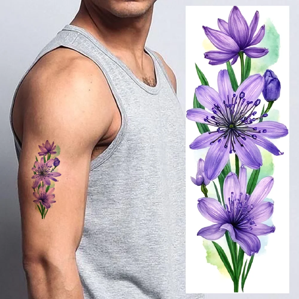 

9pcs Temporary Tattoo Realistic Temporary Tattoos Gerbera Iris Sunflower For Adult Back Male