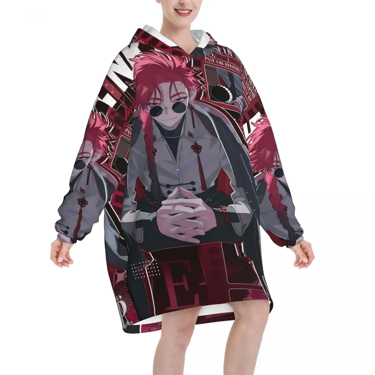 Link Click Blanket Hoodie Wearable Blanket Oversize with Pocket Warm Sleeping Bag Soft Cozy Onesie