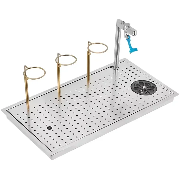 Stainless Steel Hand Brew Coffee Rack with Automatic Cup Washer High Pressure Rinser Metal Faucet for Barista Station