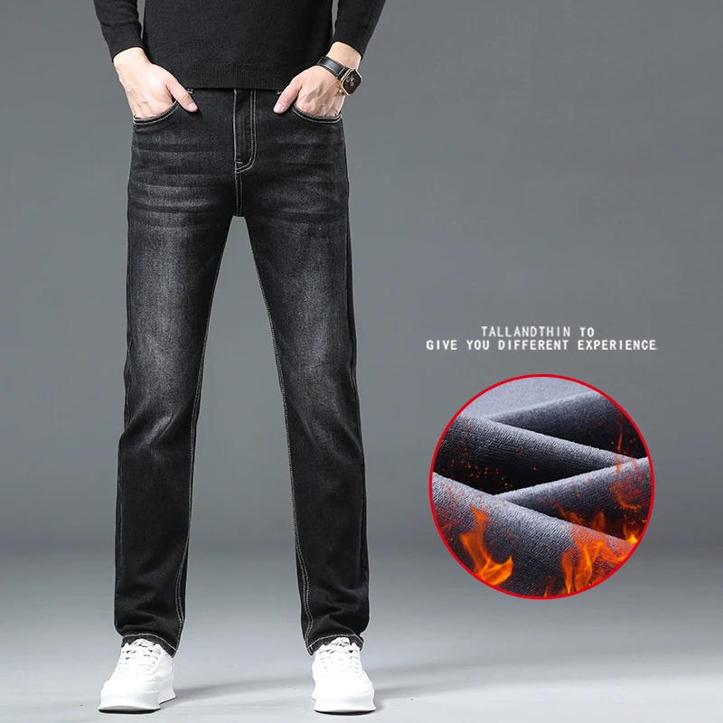 3 Colors Winter New Fashion Fleece Jeans for Men Casual Slim Stretch Male Clothing Classic Thickened Plush Denim Trousers