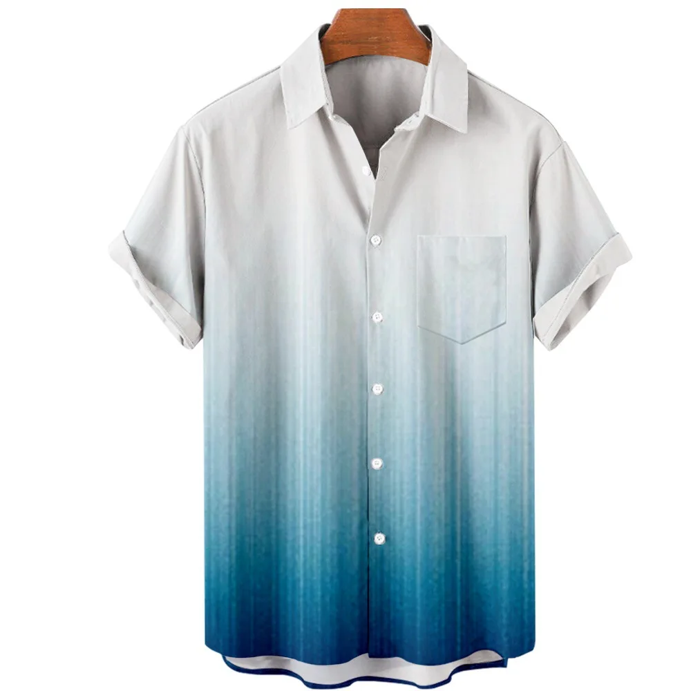 Camisa hawaiana de gran tamaño para hombre, camisa con estampado de Color que cambia poco a poco, informal, de playa, de manga corta, 4XL, 2023