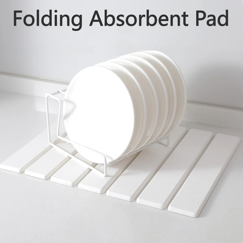 

Складной впитывающий коврик с диатомовой землей, быстропоглощающий коврик для кухонной посуды, нескользящая поверхность, для мисок, бутылок, чашек