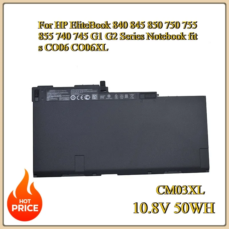 

New 10.8V 50WH CM03XL Laptop Battery for HP EliteBook 840 845 850 750 755 855 740 745 G1 G2 Series Notebook fits CO06 CO06XL