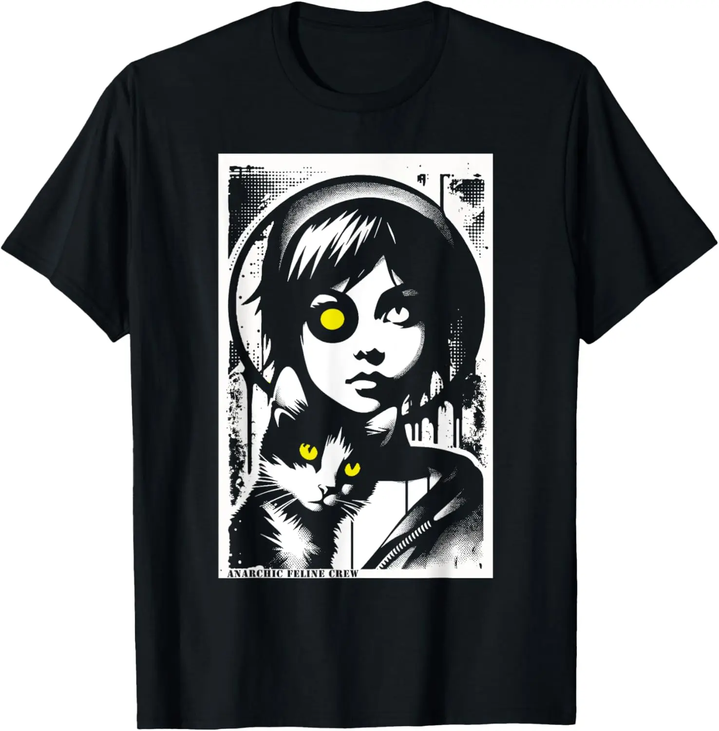

Punk Girl and Cat Graffiti Grunge 90s Distressed Vintage T-Shirt