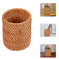 Rattan Storage Tube Home Container Desktop Pen Holder Seagrass Baskets Sundries Woven Stationary Boho Decor Pencil