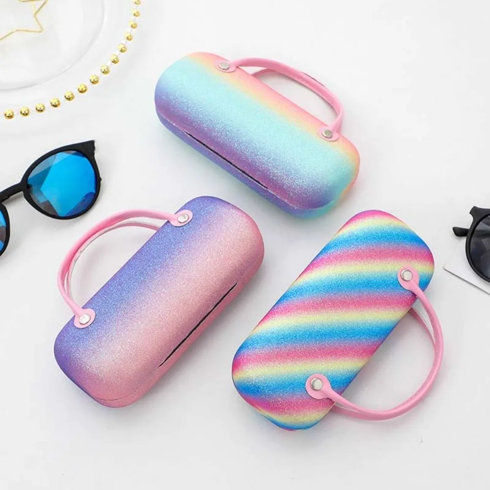 Waterproof PU Top Handle Glasses Pouch Oval Shape Anti Crush Rainbow Sunglasses Box Lightweight Candy Colors