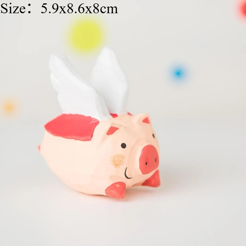 1 PC Creative Wood Flying Pig Figurine Handmade Home Office Desk Decor Car Interior Ornament Art Craft Accessory Decoration Gift