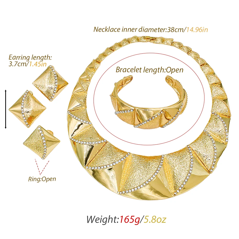 GZJPEI African Chunky Big Jewelry Set 18K Gold Plated Geometric Triangle Crystal Jewelry For Women Bridal Wedding Party Ornament