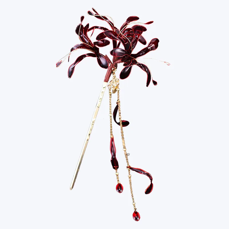 دبوس شعر بشرابة زنبق العنكبوت الأحمر إكسسوار شعر عتيق على الطراز الصيني الجديد لأداء مرحلة هانفو تشيباو هدية مستوحاة قديمة