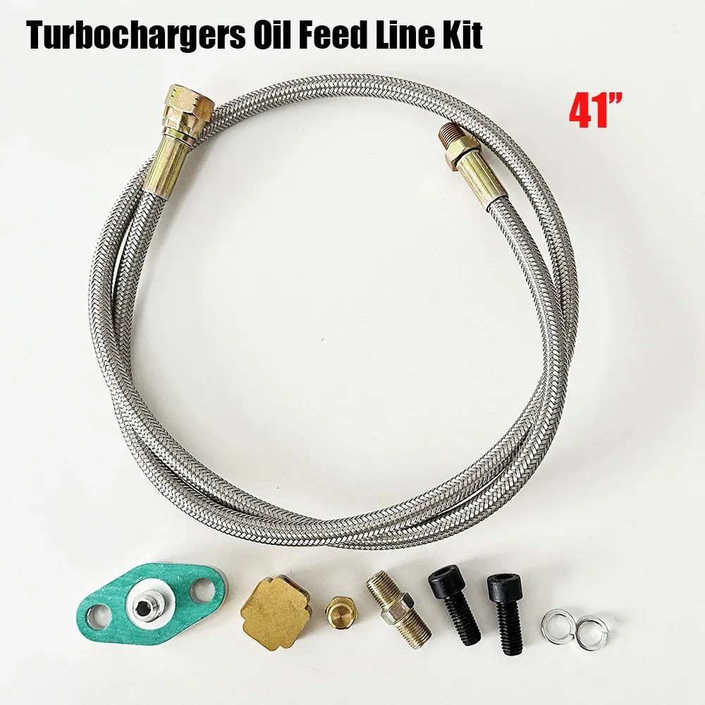 Turbo Oil Feed Line Kit Oil Return Line Oil Drain Line Kit Replacement For T3 T4 T60 T61 T70 AN4 to 1/8 PNT 41 inch