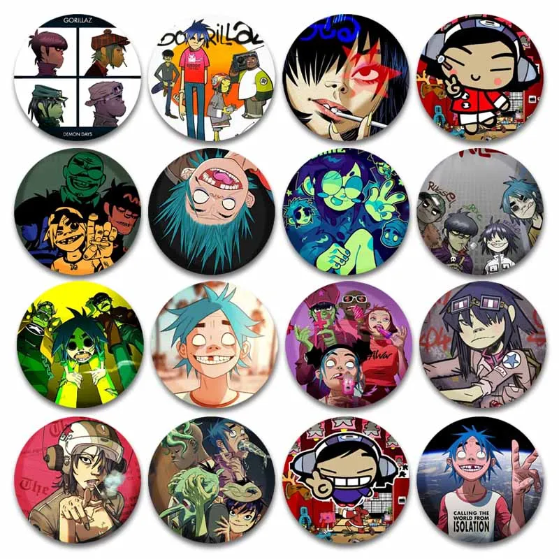 Virtuelle Sänger-Gorillaz-Band-Anstecknadel, runde Emaille-Pin, Russel Hobbs, Murdoc, Niccals, 2D-Noodle-Cartoon-Abzeichen, Taschenaccessoires