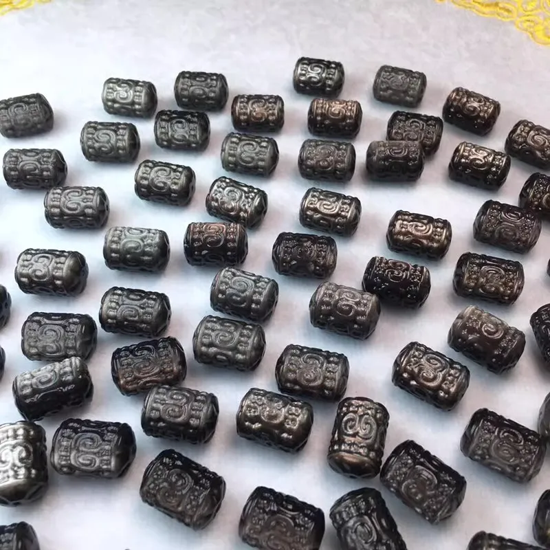 1piece Obsidian carved pillar 14*10mm full hole for DIY jewelry making  loose beads  FPPJ wholesale nature