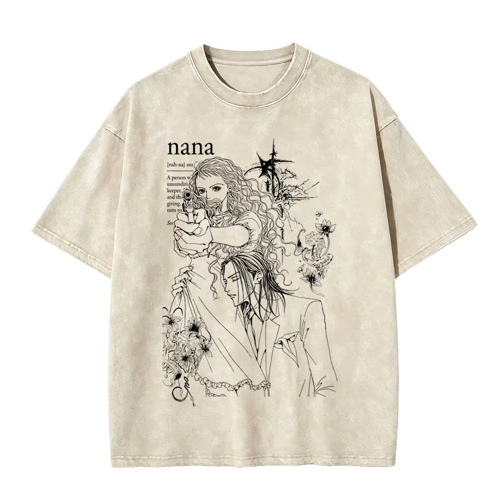 Washed Vintage Anime Black Stones T-shirt Unisex Oosaki Nana Y2k 90s Streetwear Men Women Manga Gothic Rock Oversized T Shirts view 3