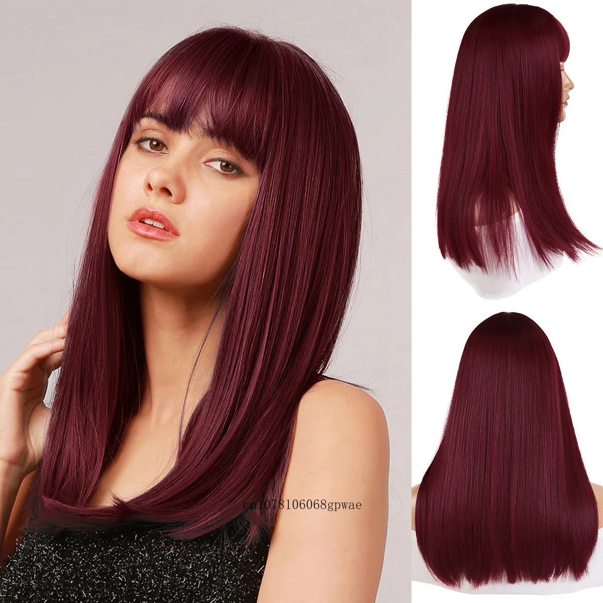 

Women's Wine Red Wigs Synthetic Long Straight Wig with Bangs for Lady Girls Daily Cosplay Costume Casual Party Fashion Style