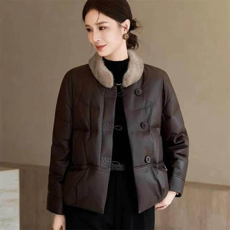 Winter Lady Stand Collar PU Leather Outwear Korean Women Fashion Foft Faux Leather Jacket Autumn Female Large Size 5XL Coat