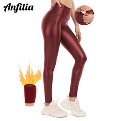 Anfilia Wome Yoga Pants Thermal Thickened Windproof Fitness Sportswear Waterproof Soft High-Waist with Hidden Pockets Pants