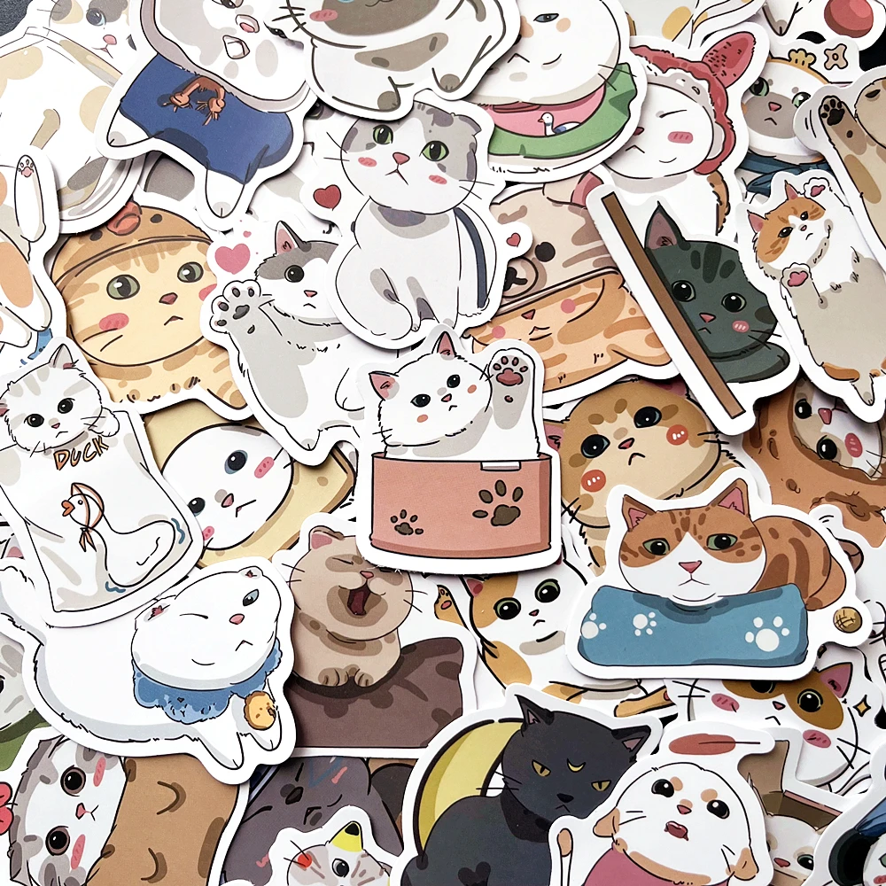 10/50Pcs Funny Fat Chubby Cat Japanese Creative Graffiti Stickers Bike Skateboard Car Helmet Notebook Computer Kids Toys Laptop