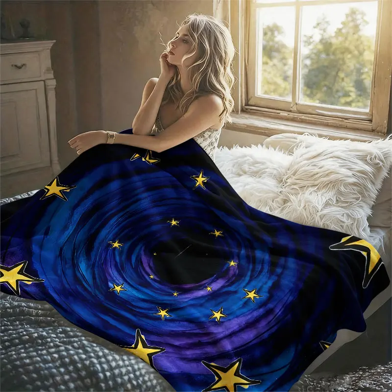Cosmic Star Vortex Tunnel Flannel Blanket Perfect for Sofa Office Bed Travel Sleep Read Relax Camping Four Season Use