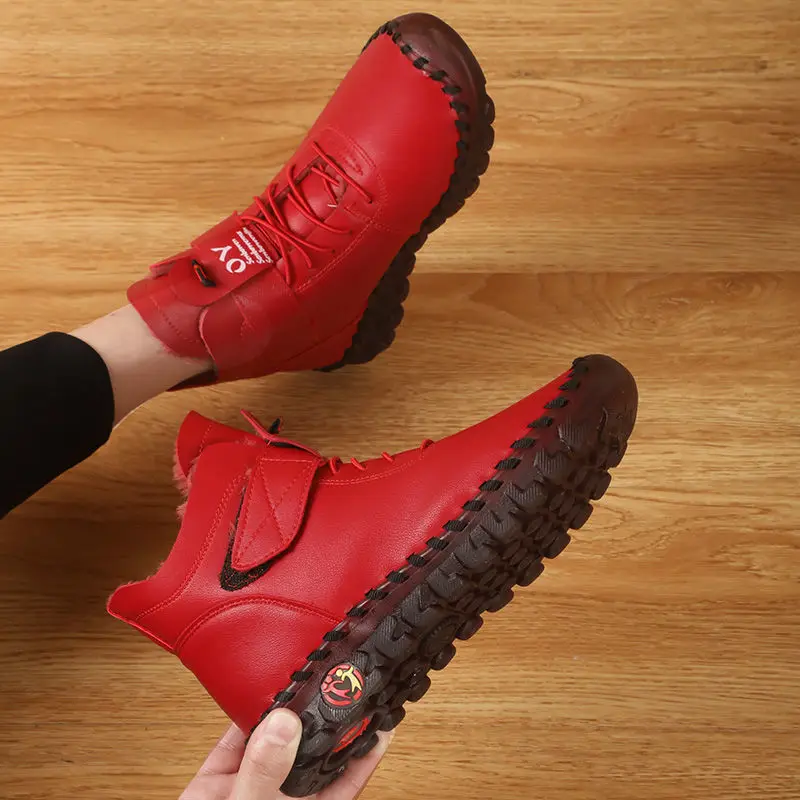 

Plus Size 36-42 womans winter boots female oxford handmade sewing sneakers women punk red ankle boots with fur botas de mujer