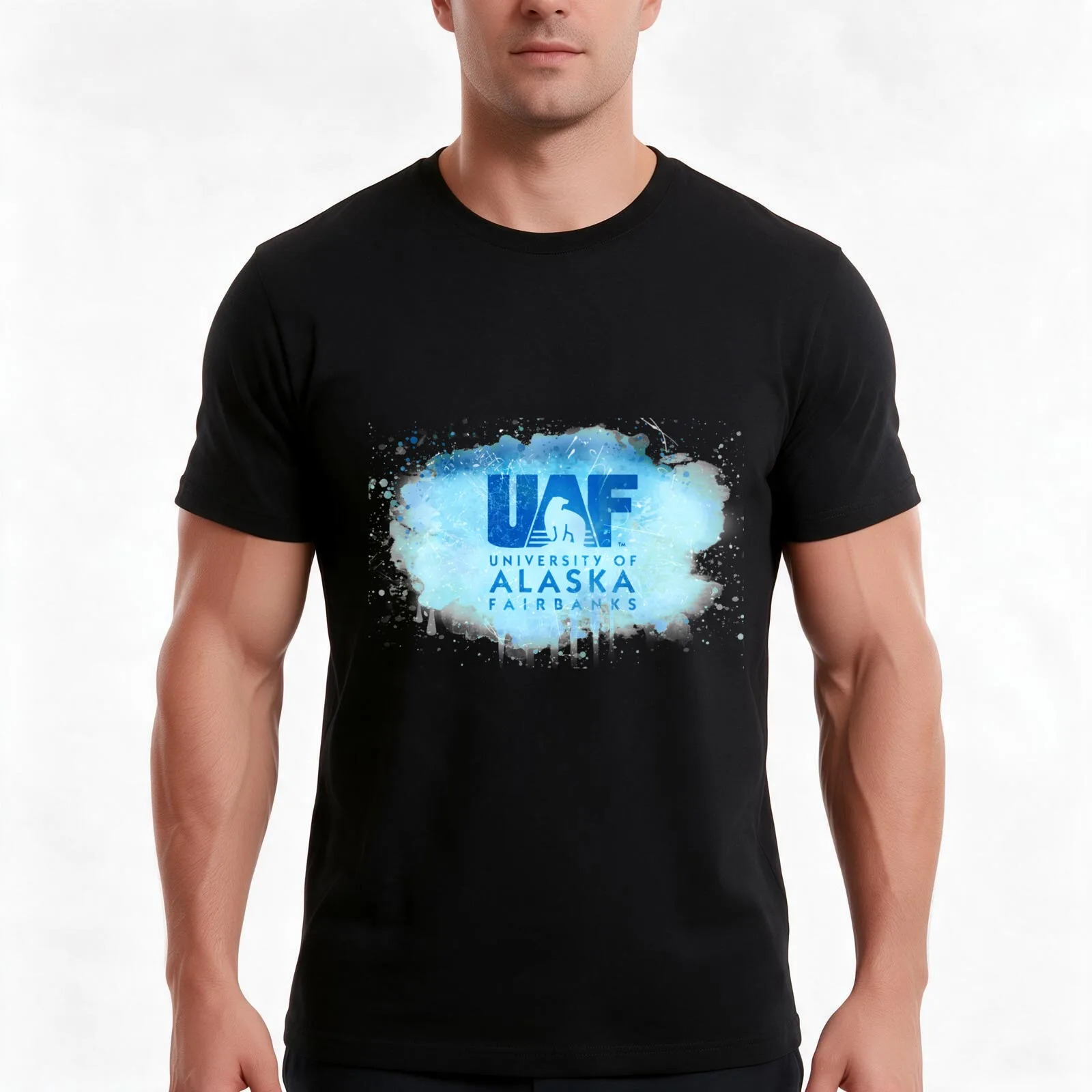 University of Alaska Fairbanks Rustic Watercolor Logo T-Shirt, Summer Casual Cotton Tee, Oversized Streetwear Tops, 100% Cotton